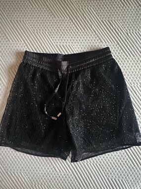 Peserico Black Elastic Waist Shorts with Subtle sequence